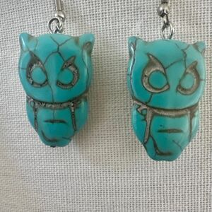 Turquoise Howlite Owl Dangle Earrings